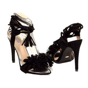 Black Stiletto Heels High Heel Shoes 4.3" w/ Peep Toe & Ankle Strap VICES - 7.5